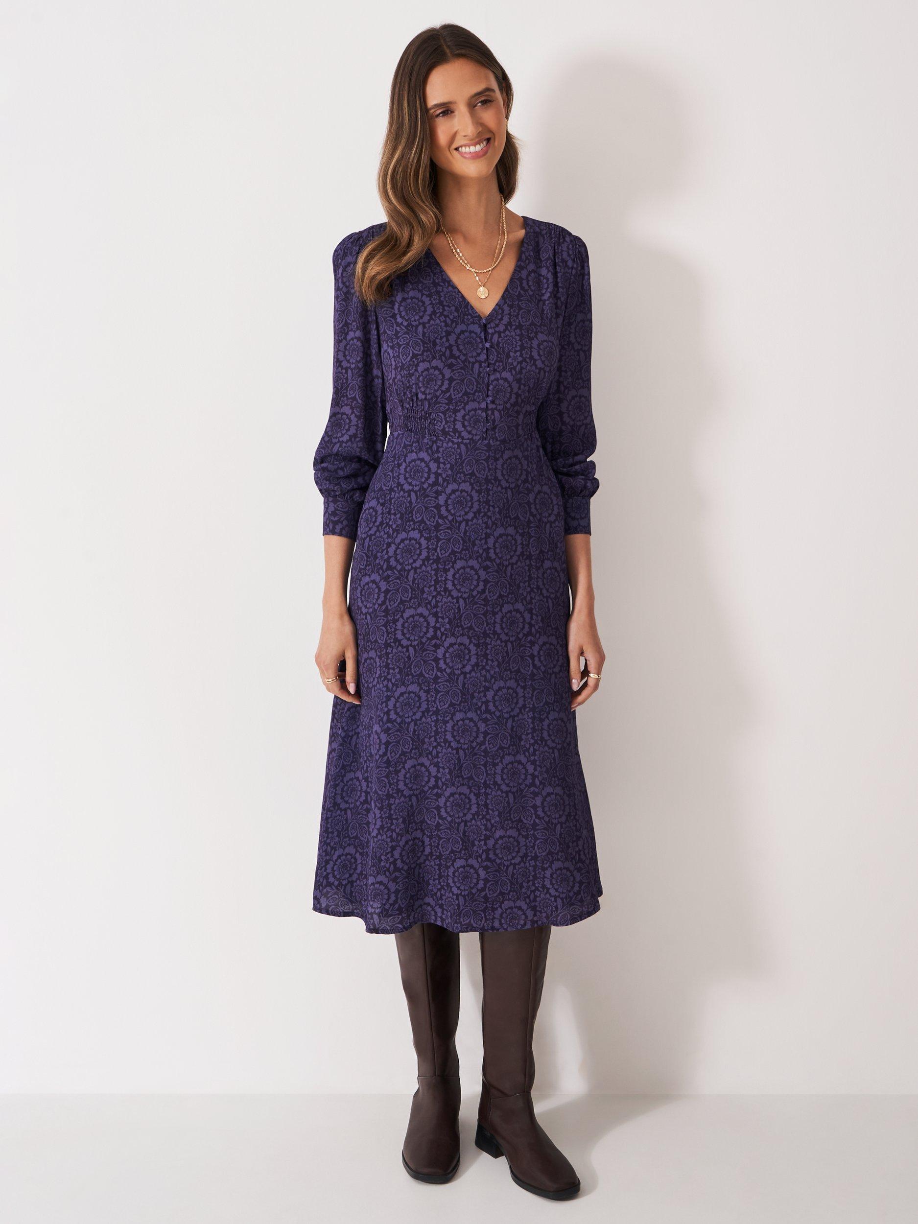 Crew Clothing Sabrina Floral Tea Dress, Plum