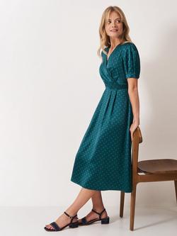 Crew Clothing Siobhan Geometric Satin Dress, Jade Green - view 2, Jade Green