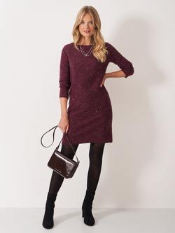 Crew Clothing Cara Glitterball Jumper Dress, Burgundy Red