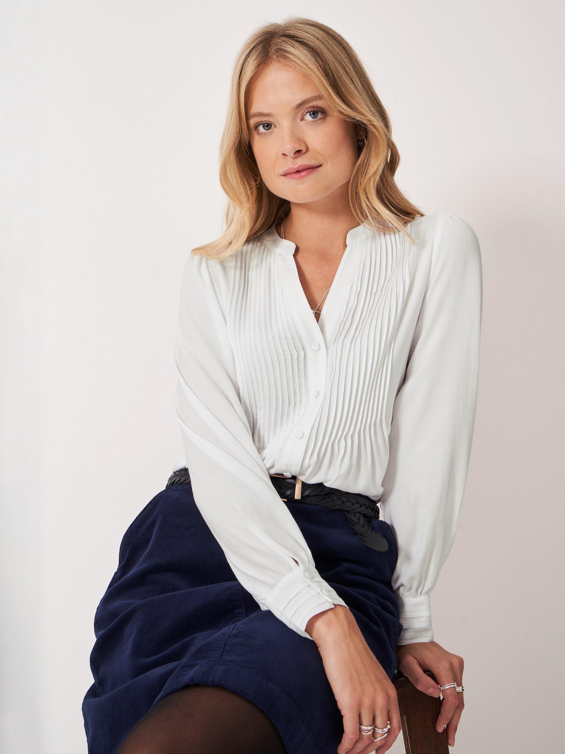 Product image 1 of 5, which shows Crew Clothing Abigail Pintuck Shirt, White, 10