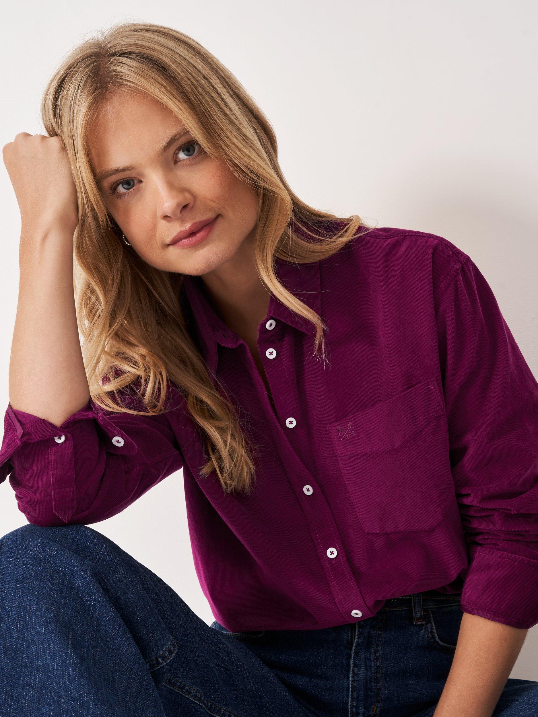 Product image 3 of 5, which shows Crew Clothing Corduroy Overshirt, Plum, 8