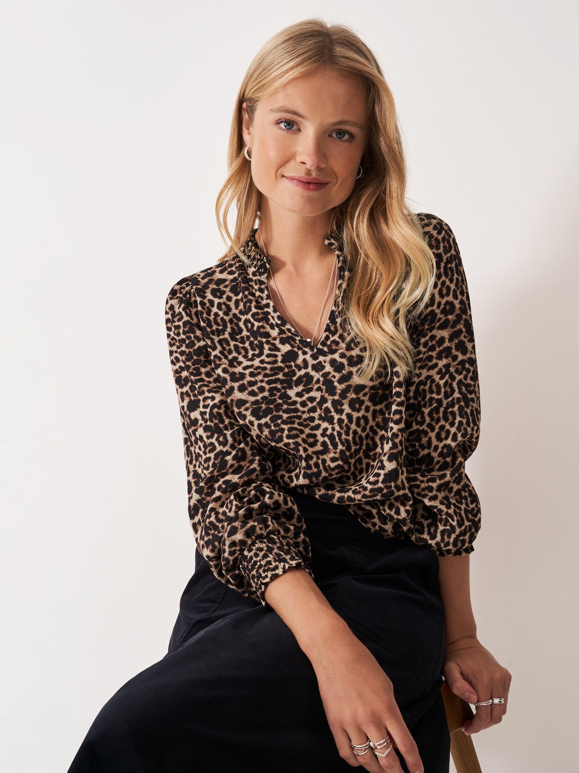 Product image 1 of 5, which shows Crew Clothing Beatrice Leopard Print Top, Beige, 10