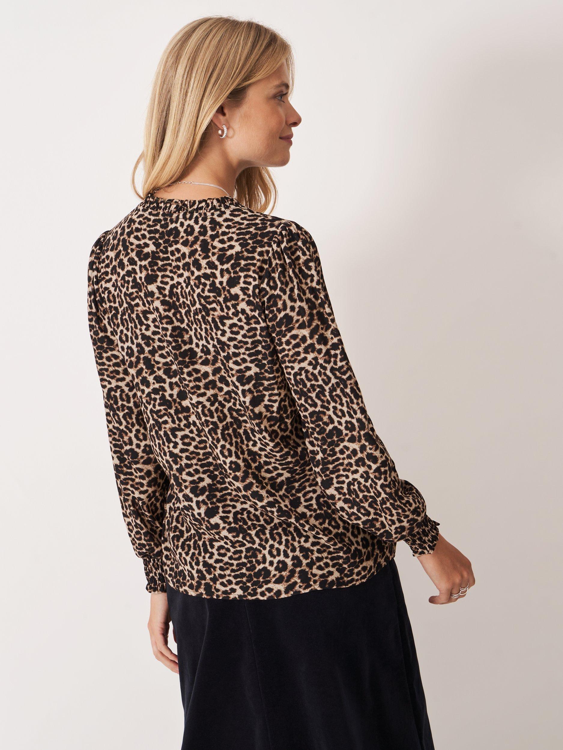 Product image 2 of 5, which shows Crew Clothing Beatrice Leopard Print Top, Beige, 10
