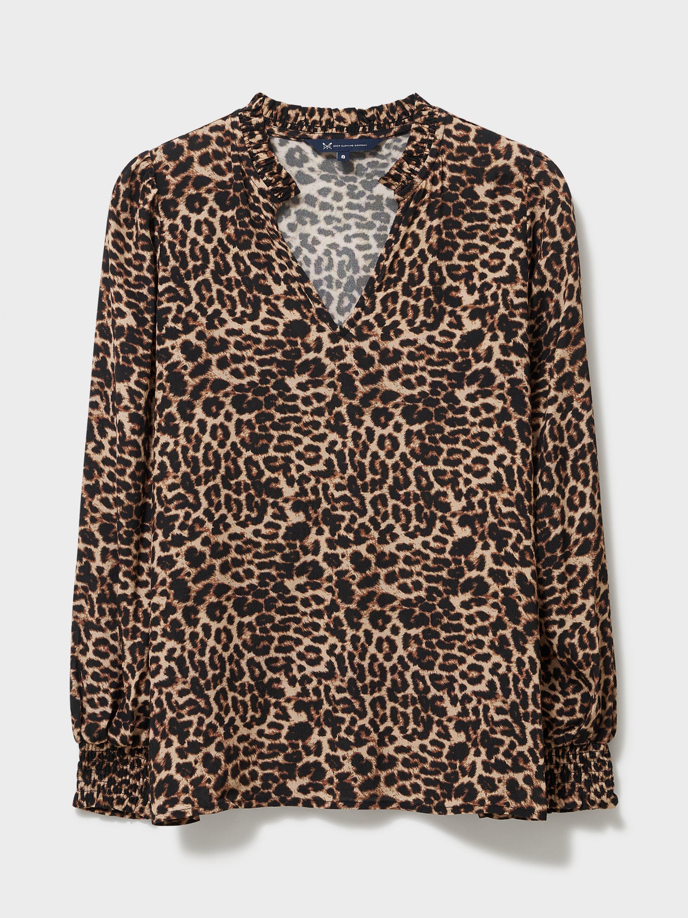Product image 5 of 5, which shows Crew Clothing Beatrice Leopard Print Top, Beige, 10