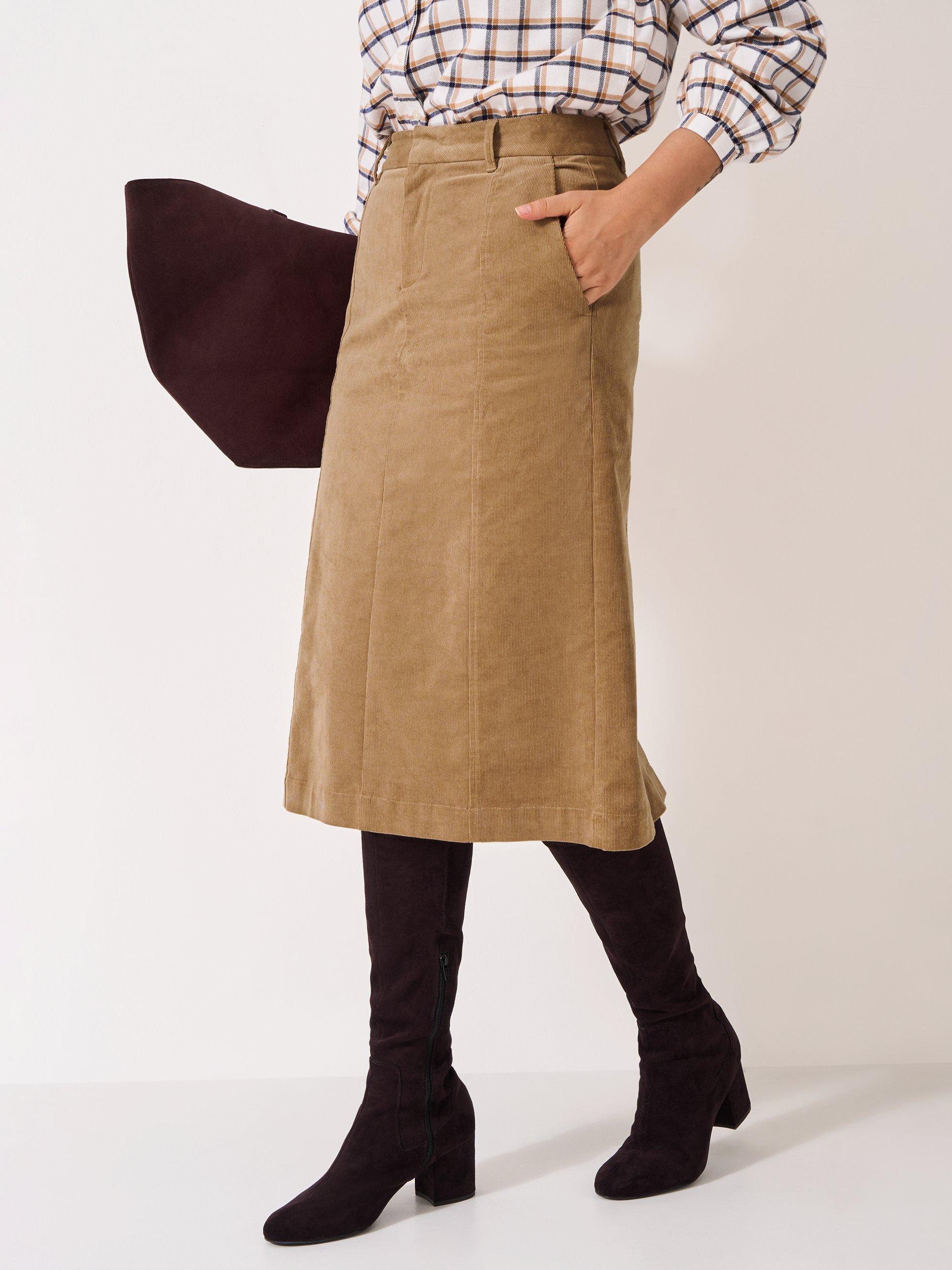 Crew Clothing Tara Corduroy Midi Skirt, Beige