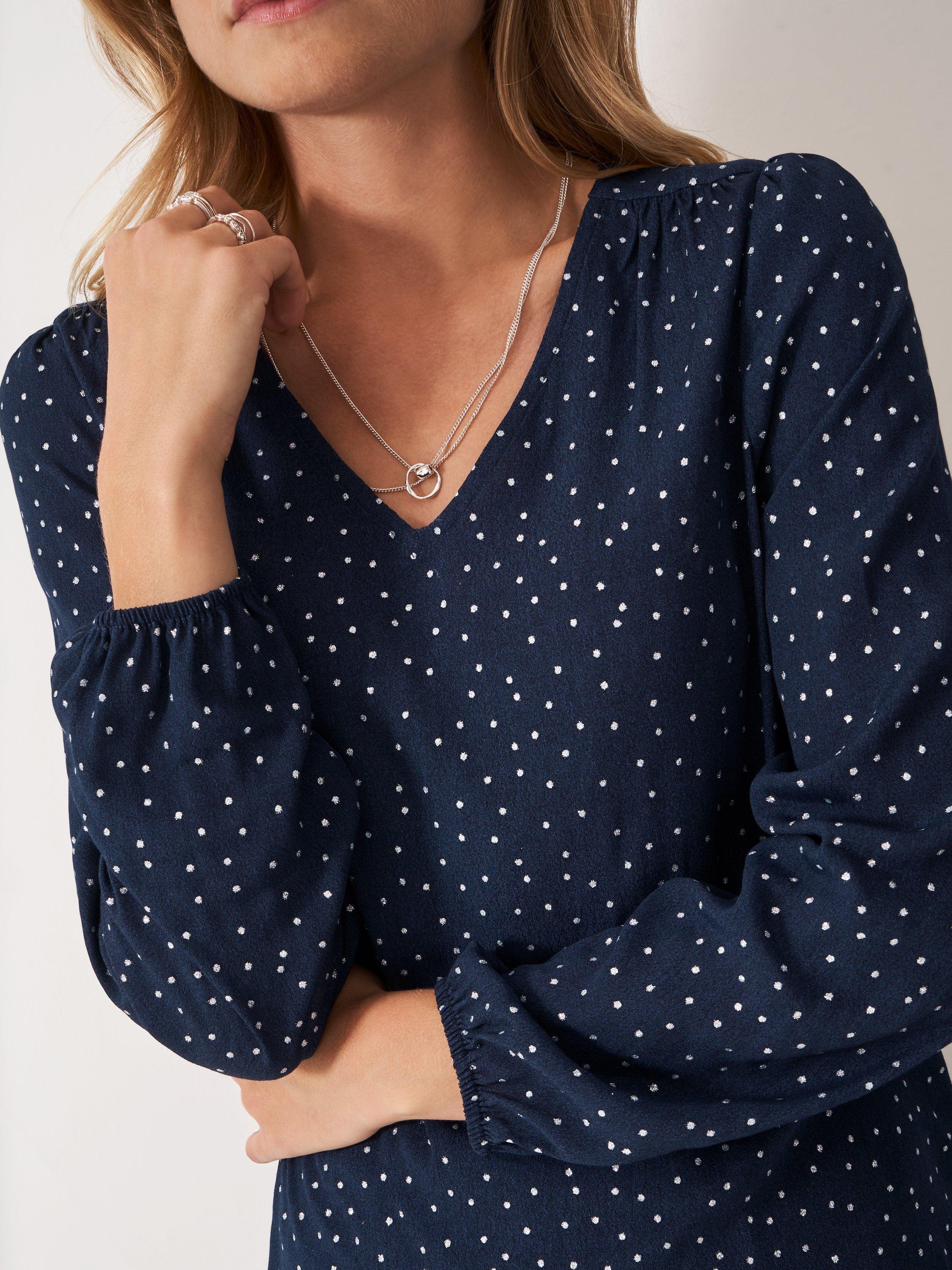 Product image 4 of 5, which shows Crew Clothing Evelyn Polka Dot Top, Navy, 10