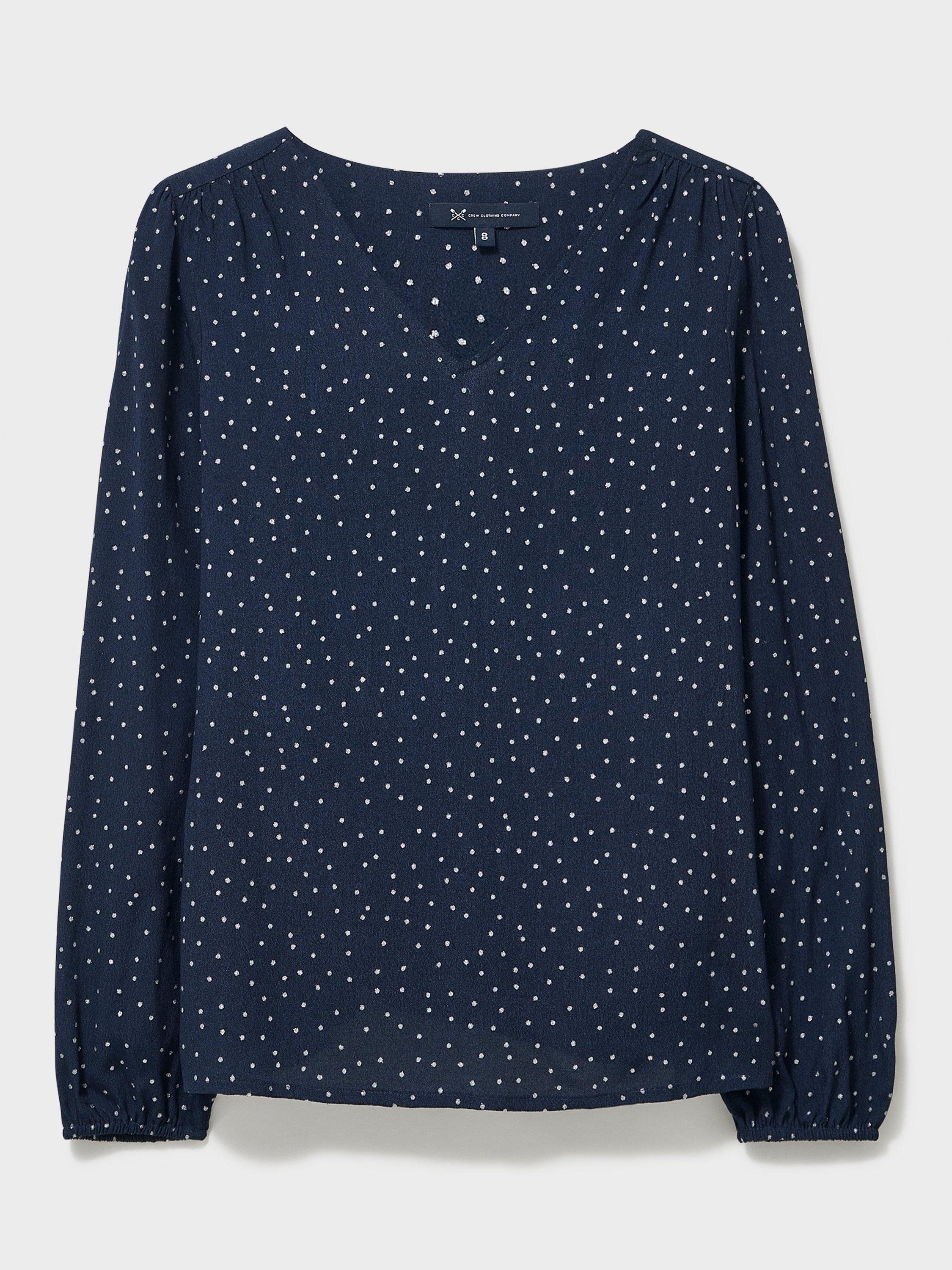 Product image 5 of 5, which shows Crew Clothing Evelyn Polka Dot Top, Navy, 10