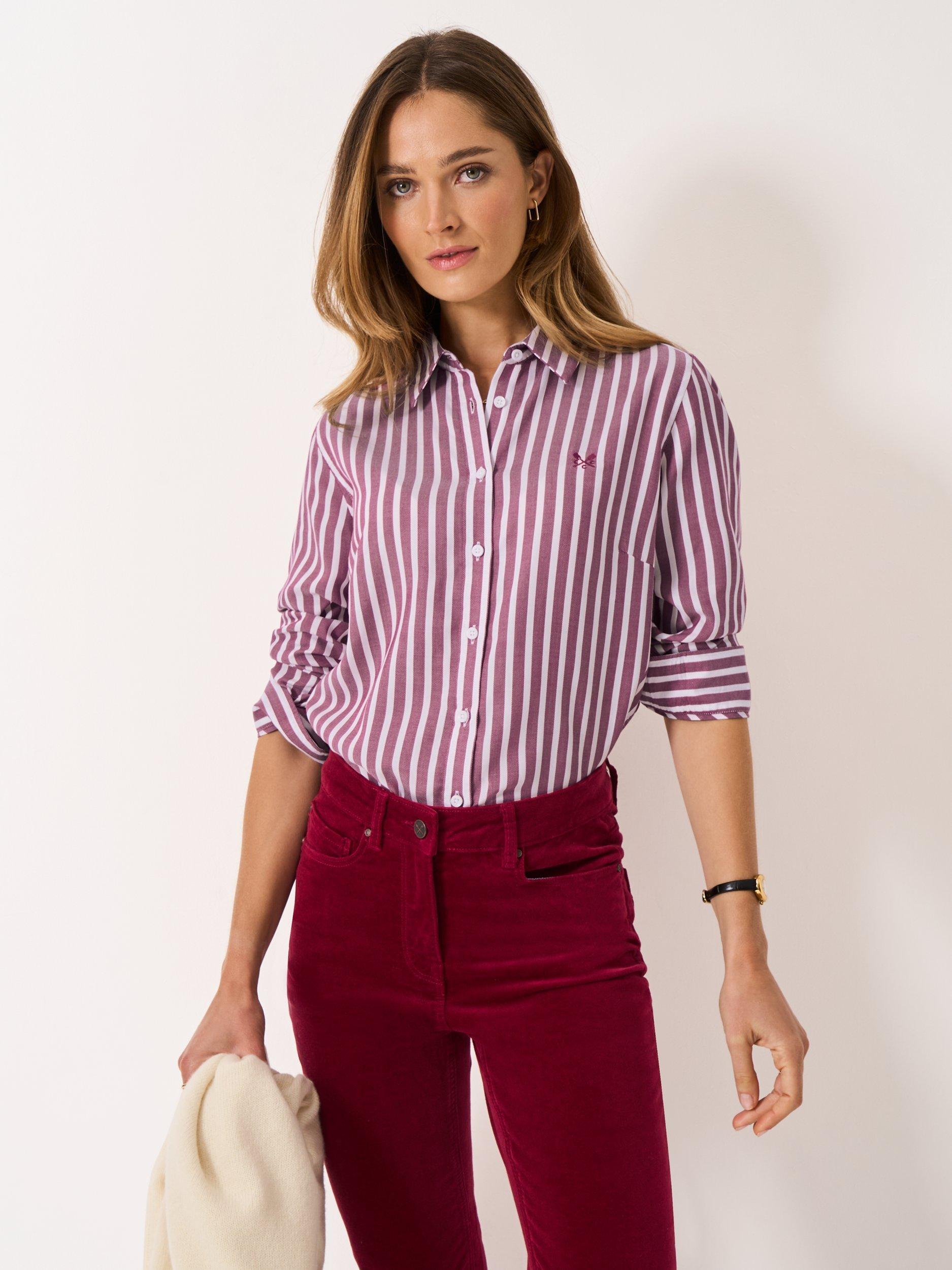 Product image 1 of 5, which shows Crew Clothing Stripe Twill Shirt, Red Wine, 10