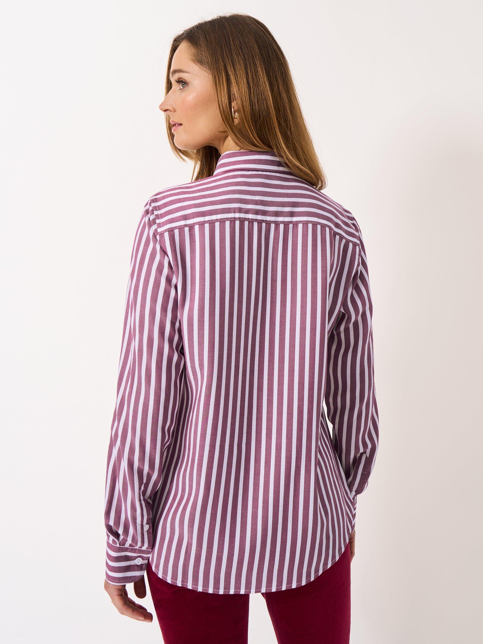 Product image 2 of 5, which shows Crew Clothing Stripe Twill Shirt, Red Wine, 10