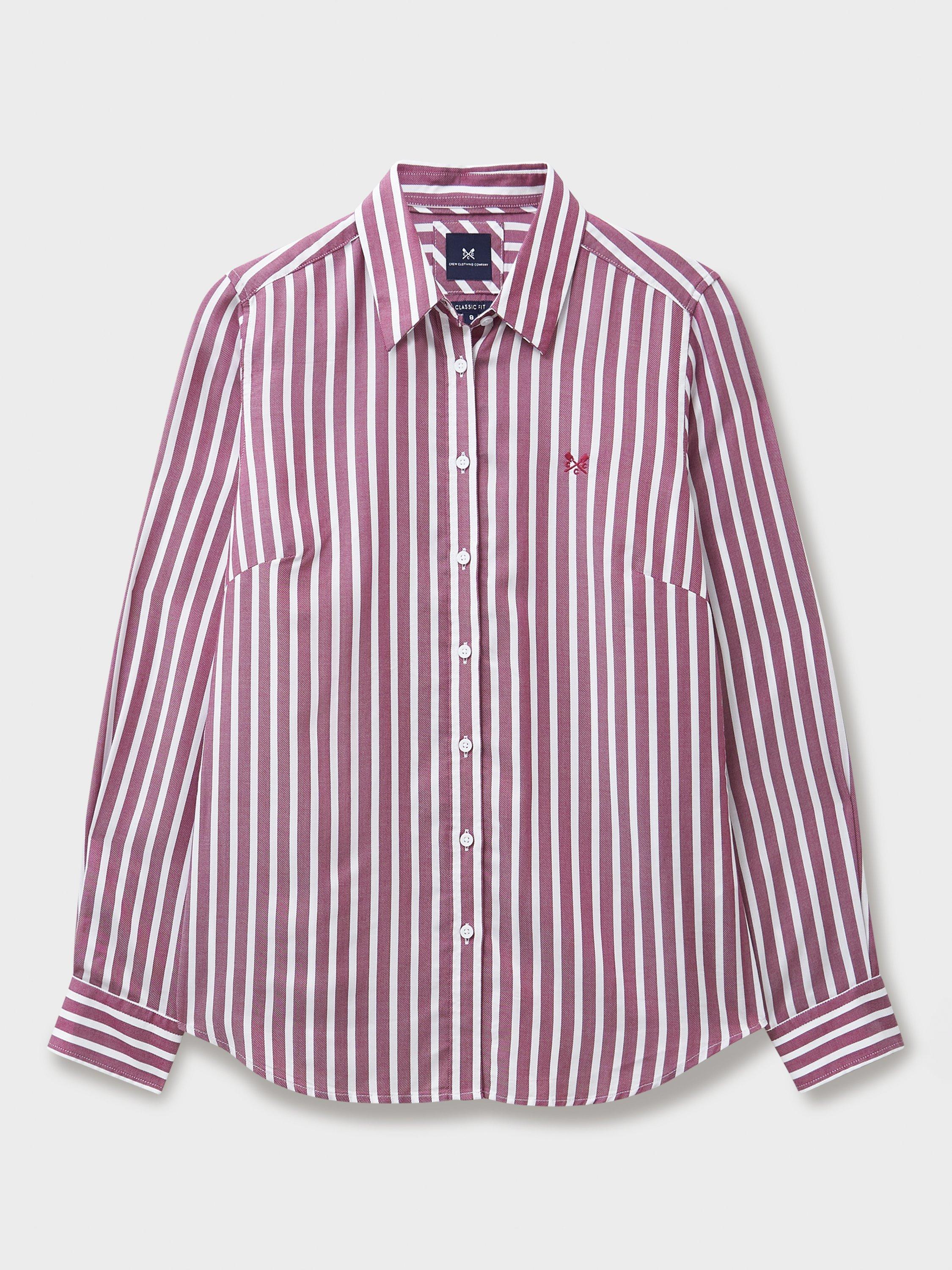 Product image 5 of 5, which shows Crew Clothing Stripe Twill Shirt, Red Wine, 10