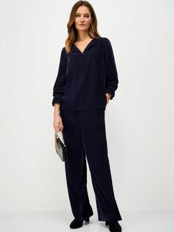 Crew Clothing Velvet Palazzo Trousers, Navy, Navy