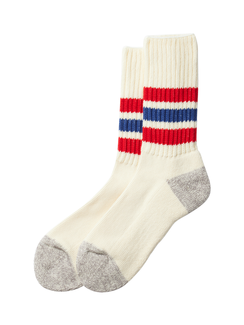 Product image 1 of 1, which shows ROTOTO Stripe Ankle Socks, Natural/Red Multi, S