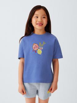 John Lewis Kids' Fruity Jersey & Seersucker Short Pyjamas, Blue, Blue