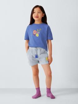 John Lewis Kids' Fruity Jersey & Seersucker Short Pyjamas, Blue - view 2, Blue