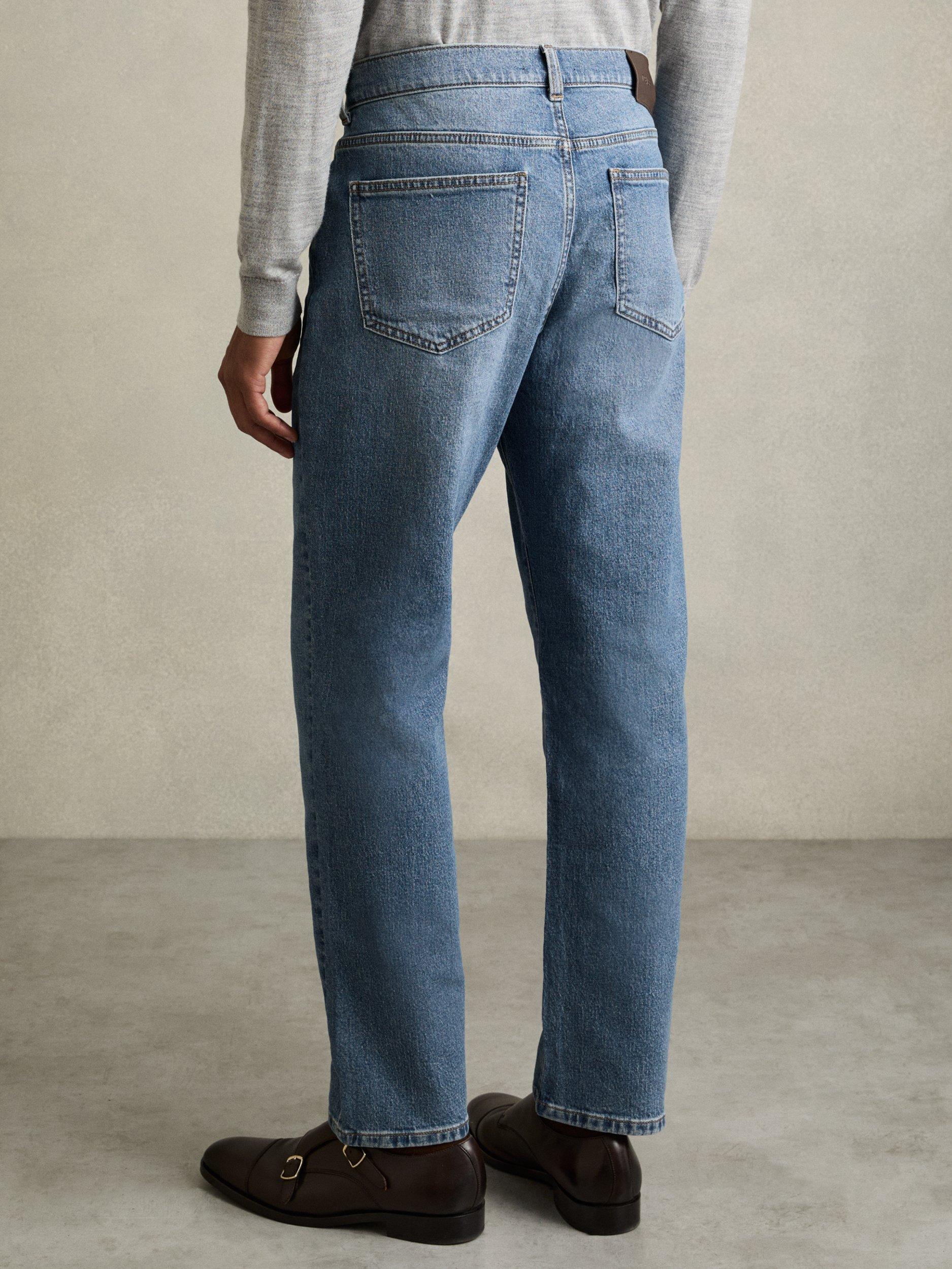 Product image 2 of 5, which shows Mango Bishopsgate Straight Mid Rise Jeans, Mid Blue Wash, 28R