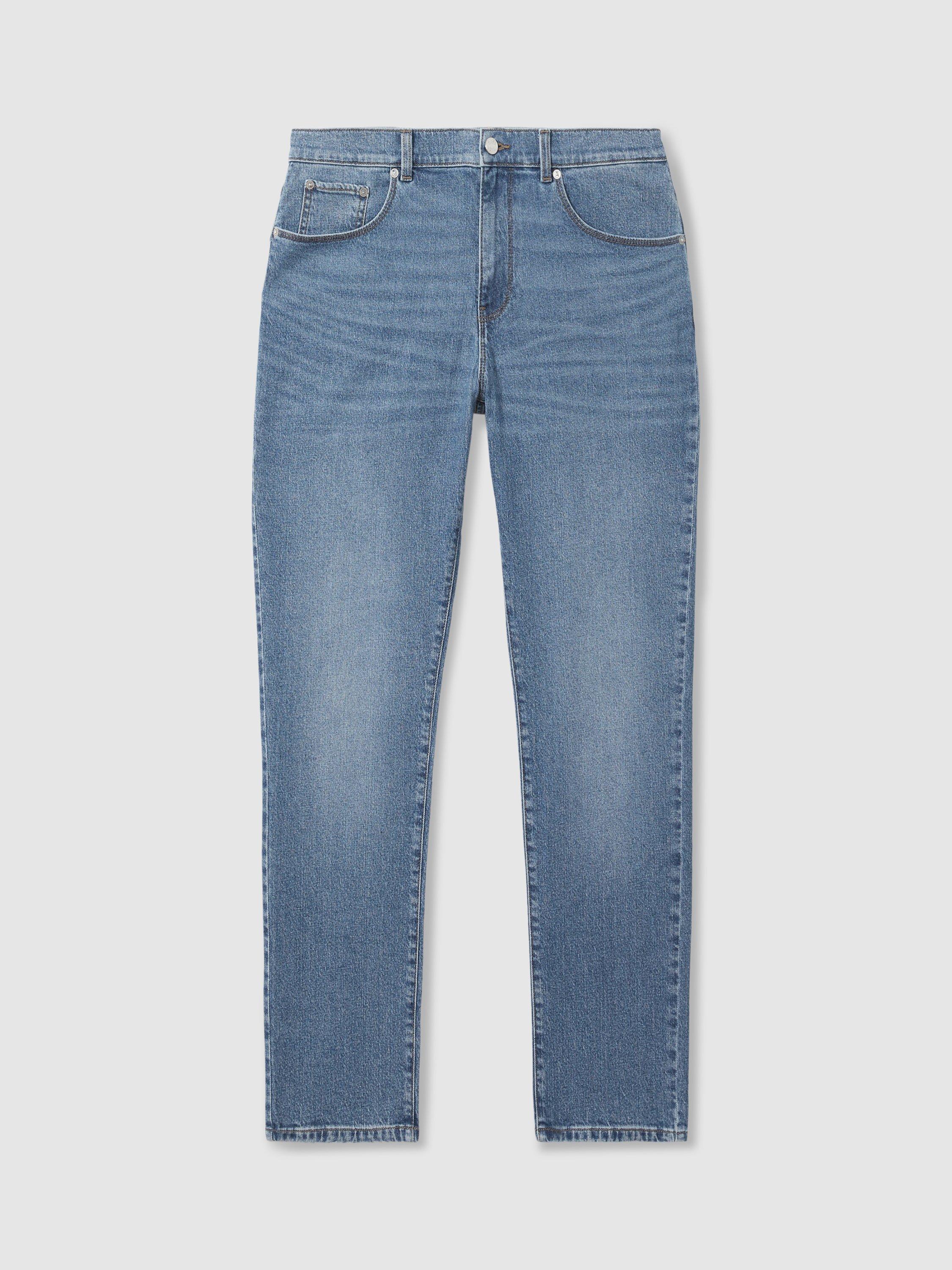 Product image 3 of 5, which shows Mango Bishopsgate Straight Mid Rise Jeans, Mid Blue Wash, 28R