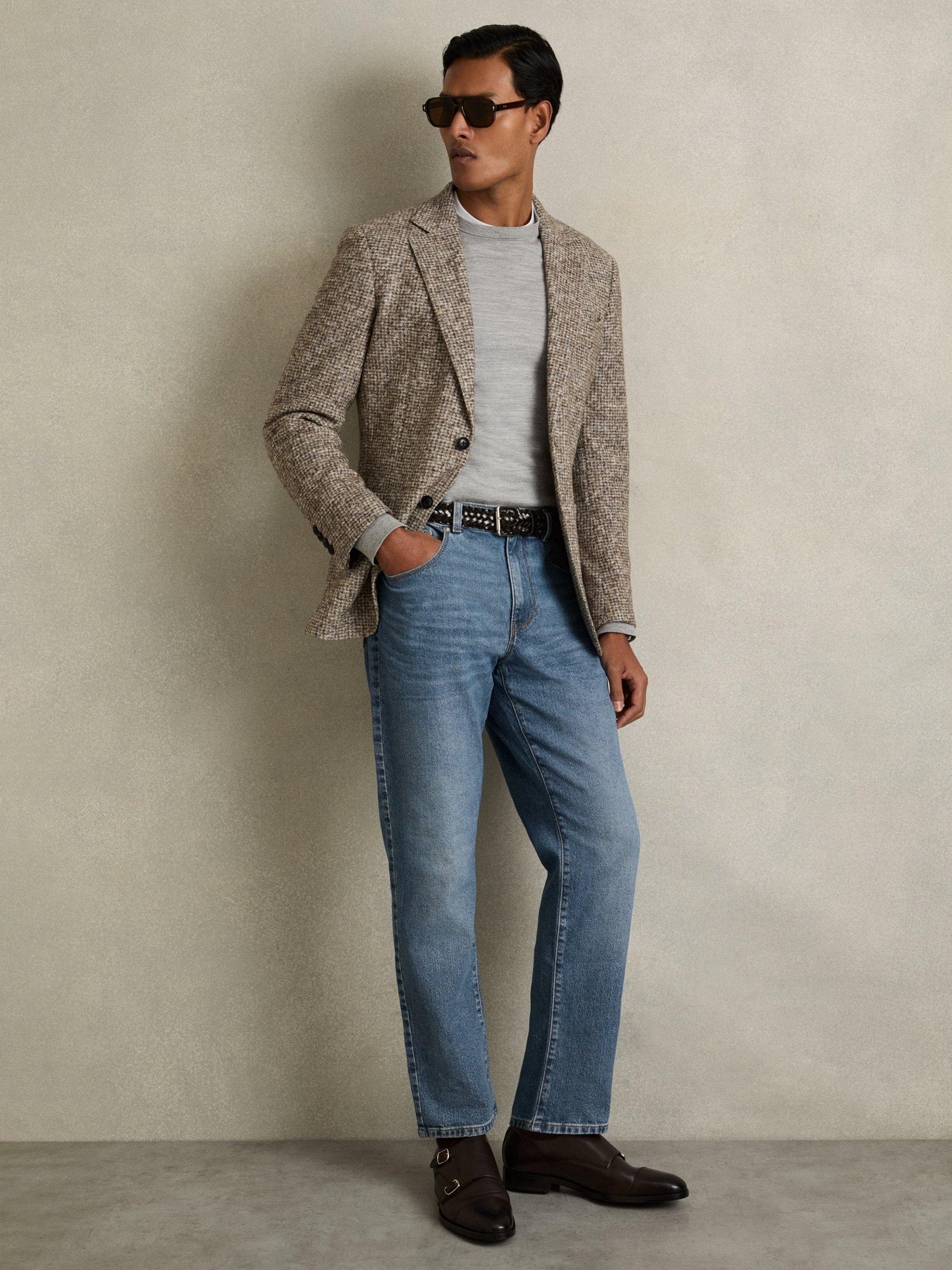 Product image 4 of 5, which shows Mango Bishopsgate Straight Mid Rise Jeans, Mid Blue Wash, 28R