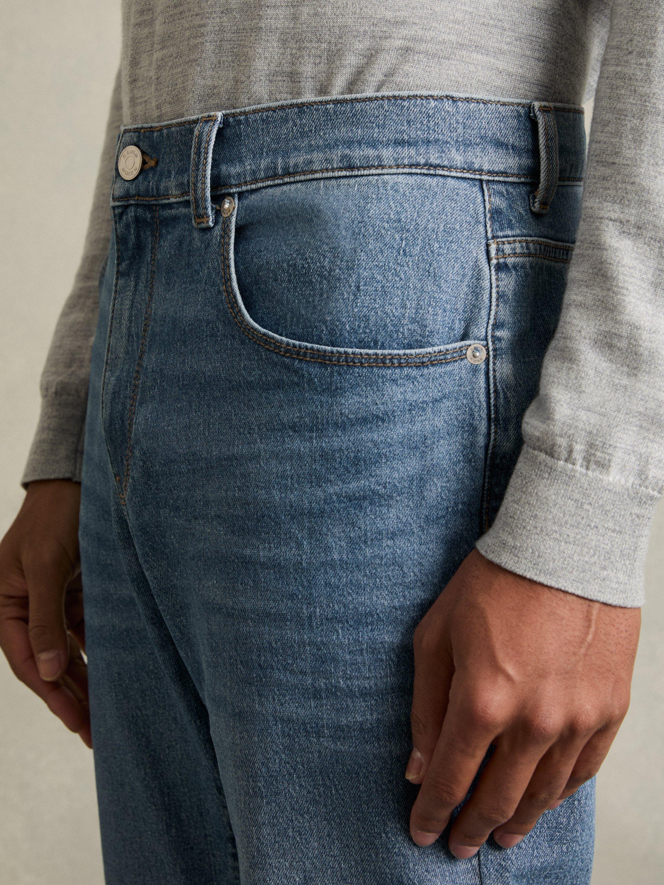 Product image 5 of 5, which shows Mango Bishopsgate Straight Mid Rise Jeans, Mid Blue Wash, 28R