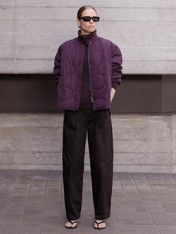 Whistles Ida Short Quilted Round Neck Coat, Burgundy