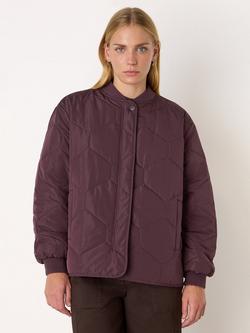 Whistles Ida Short Quilted Round Neck Coat - view 2, Burgundy