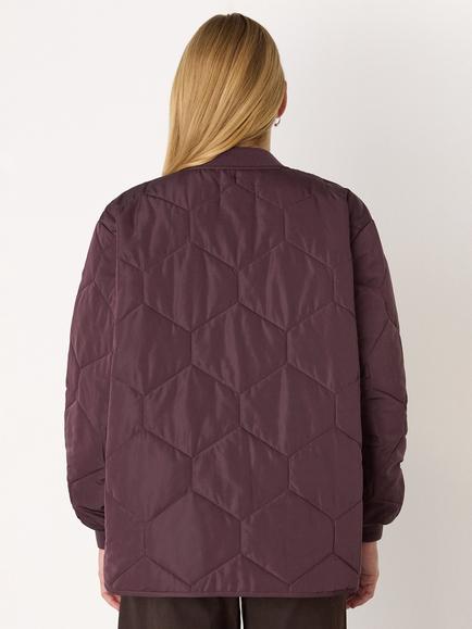Whistles Ida Short Quilted Round Neck Coat - view 2, Burgundy