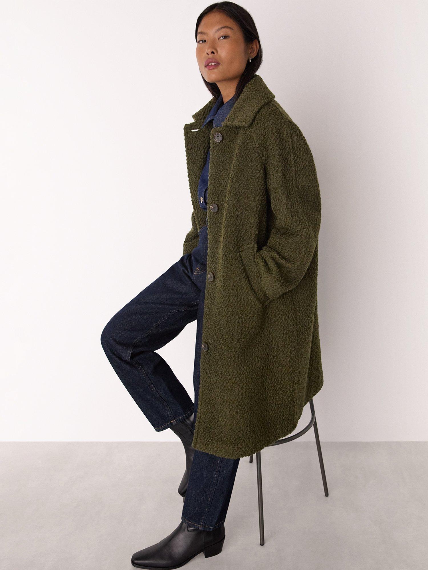 Product image 3 of 4, which shows Whistles Petite Romy Longline Boucle Coat, Khaki, 6