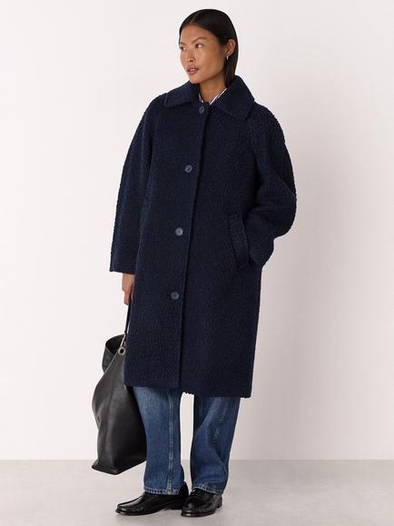 Whistles Petite Romy Longline Boucle Coat, Navy