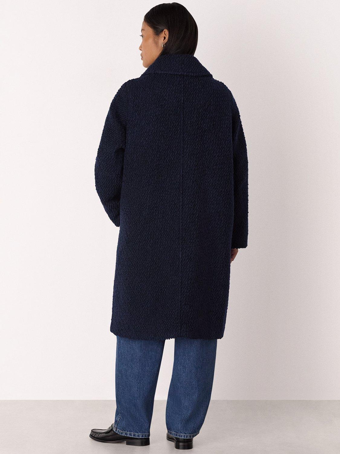 Product image 2 of 5, which shows Whistles Petite Romy Longline Boucle Coat, Navy, 6