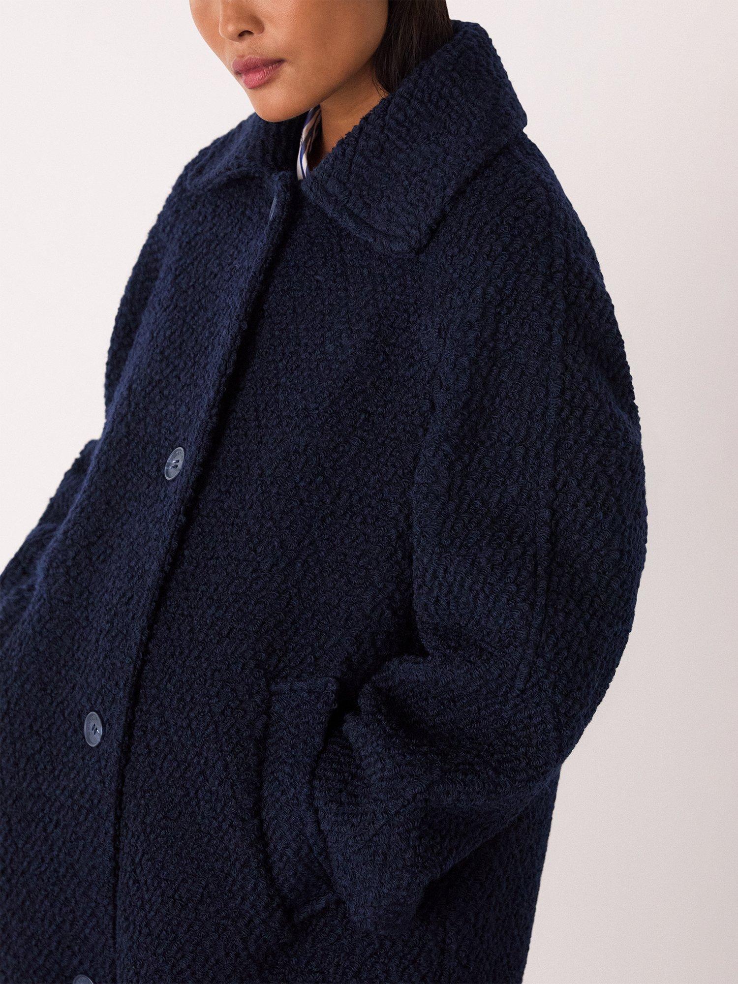 Product image 4 of 5, which shows Whistles Petite Romy Longline Boucle Coat, Navy, 6
