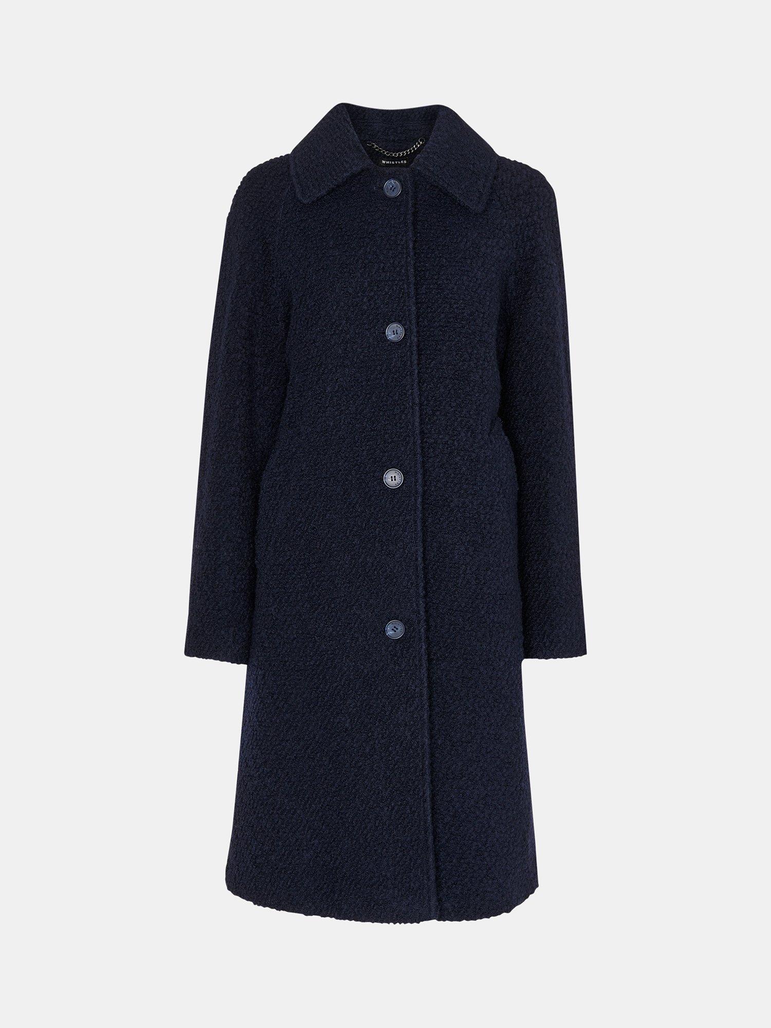 Product image 5 of 5, which shows Whistles Petite Romy Longline Boucle Coat, Navy, 6