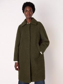 Whistles Romy Wool Blend Boucle Teddy Coat, Khaki