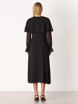 Whistles Hot Fix V-Neck Ruffle Cape Long Sleeve Midi Dress - view 2, Black