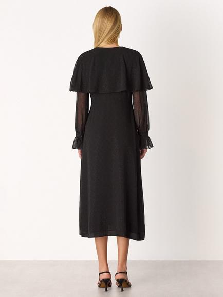 Whistles Hot Fix V-Neck Ruffle Cape Long Sleeve Midi Dress - view 2, Black