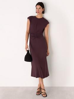 Whistles Cap Sleeve Gathered Midi Dress, Burgundy, Burgundy