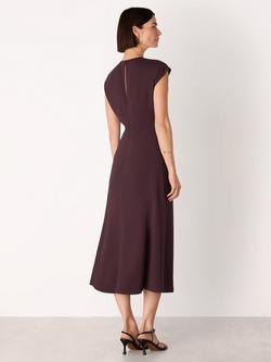 Whistles Cap Sleeve Gathered Midi Dress, Burgundy - view 2, Burgundy