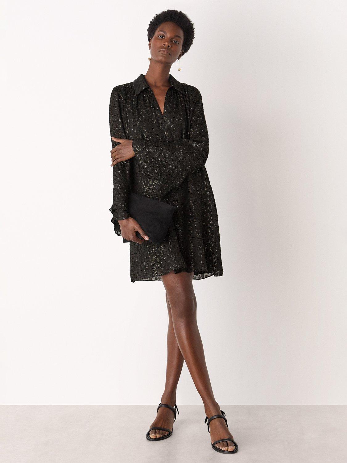 Product image 1 of 5, which shows Whistles Metallic Dobby Mini Dress, Black/Multi, 6