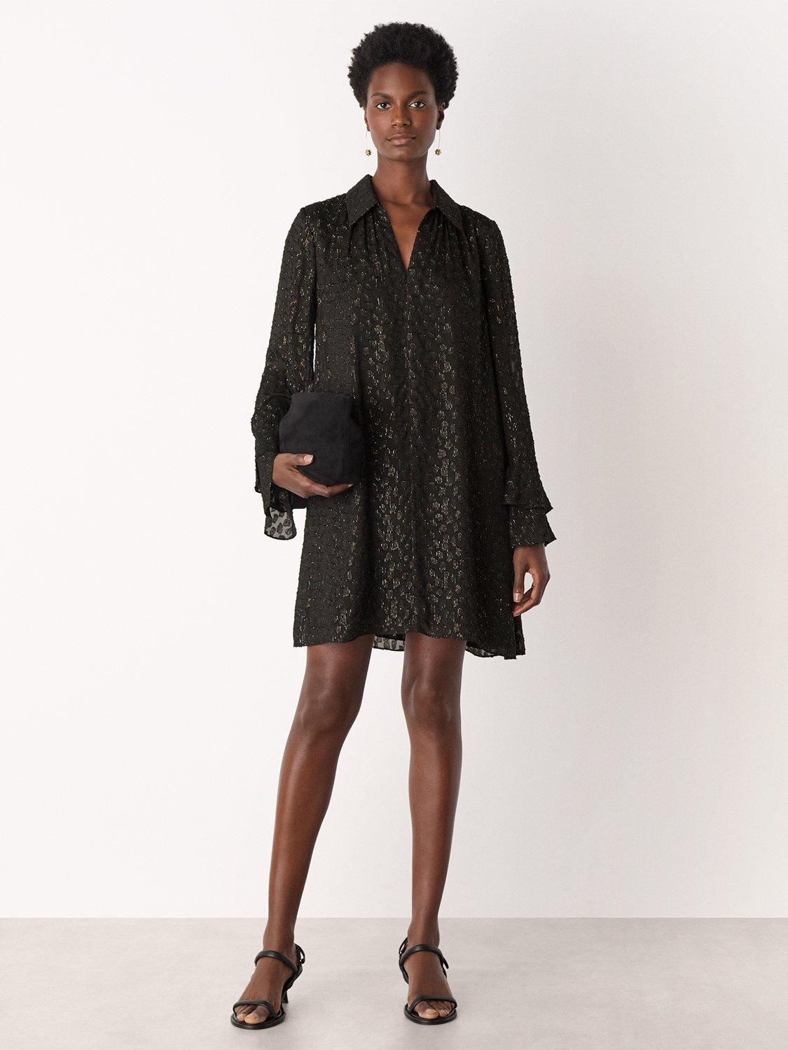 Product image 3 of 5, which shows Whistles Metallic Dobby Mini Dress, Black/Multi, 6