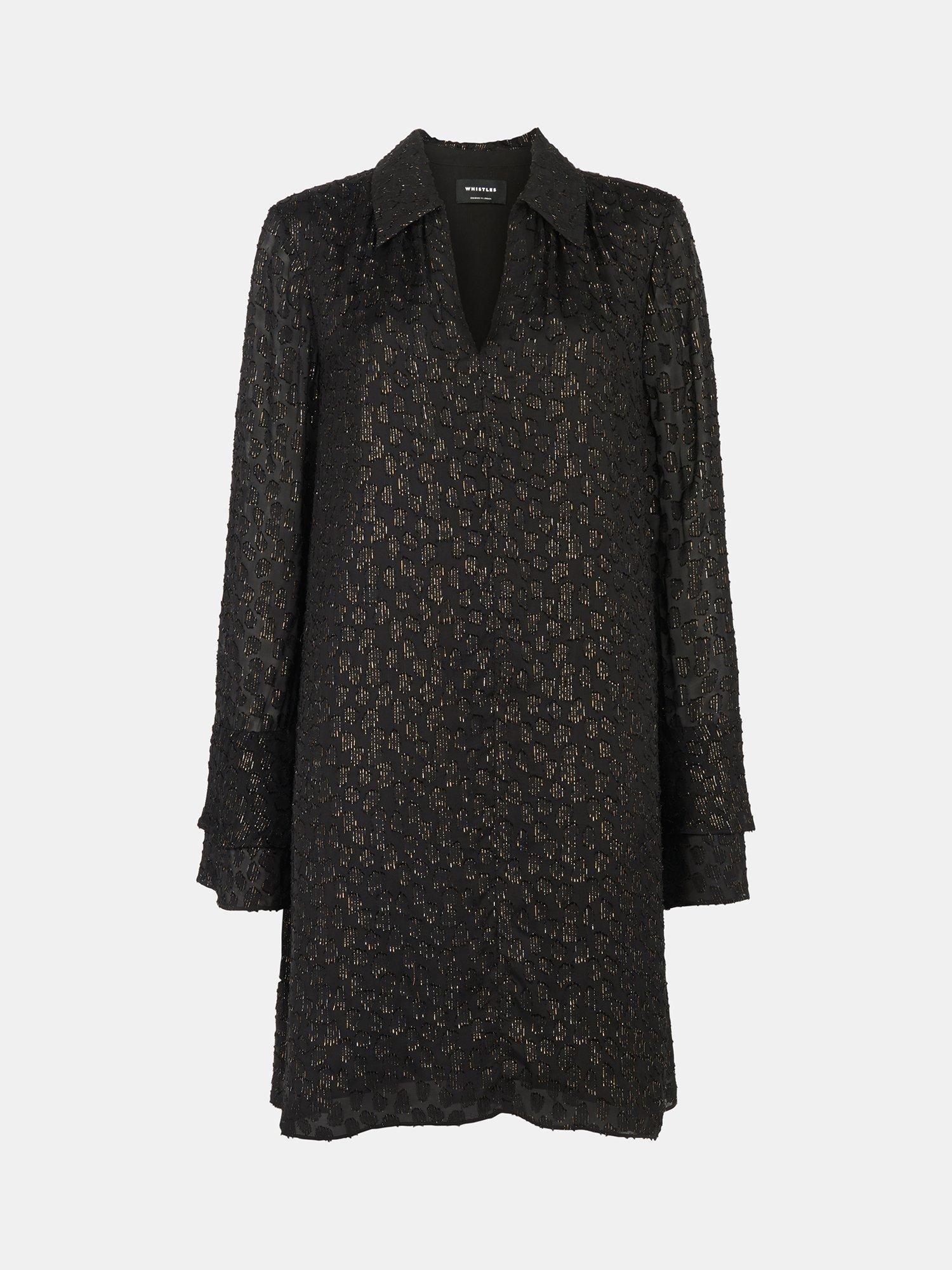 Product image 5 of 5, which shows Whistles Metallic Dobby Mini Dress, Black/Multi, 6