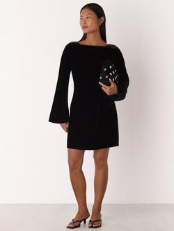 Whistles Long Sleeve Boat Neck Petite Flared Mini Dress, Black