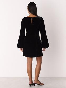 Whistles Long Sleeve Boat Neck Petite Flared Mini Dress - view 2, Black