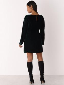 Whistles Petite Boat Neck Flared Velvet Mini Sheath Dress - view 2, Forest Green