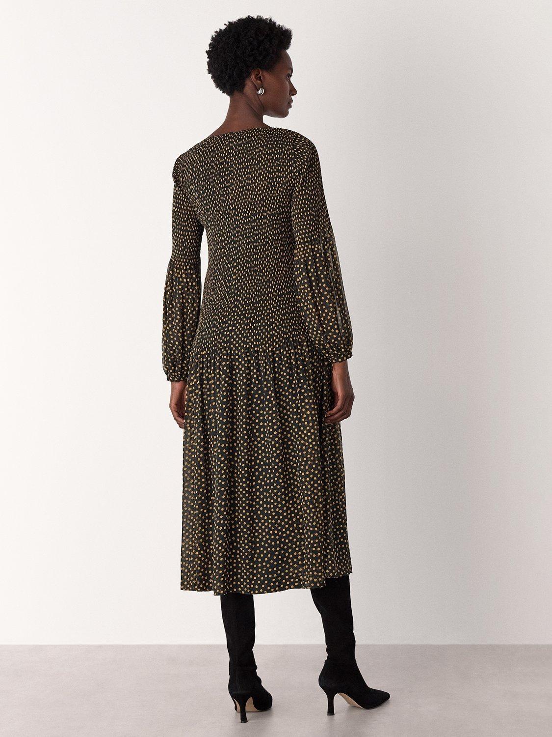 Whistles Pleated Polka Dot Plisse Midi Dress