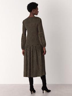 Whistles Pleated Polka Dot Plisse Midi Dress - view 2, Black/Multi