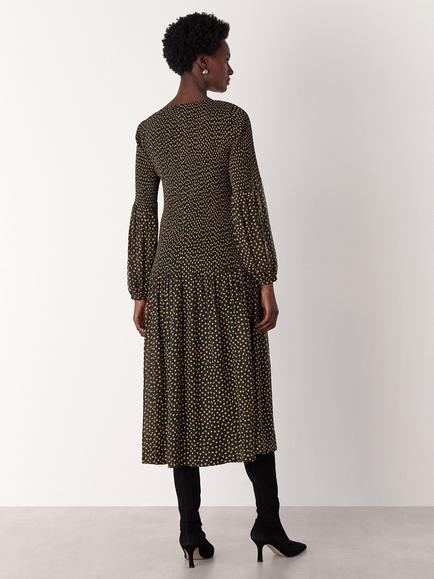 Whistles Pleated Polka Dot Plisse Midi Dress - view 2, Black/Multi