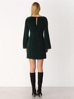 Whistles Velvet Flared Sleeve Mini Sheath Dress - view 2, Forest Green