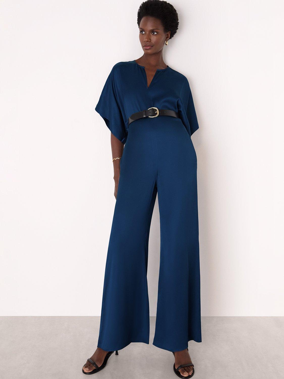 Whistles V-Neck Short Sleeve Satin Wide Leg Jumpsuit