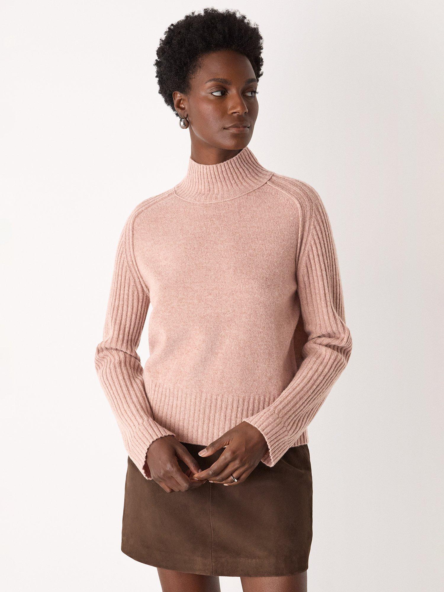 Product image 1 of 5, which shows Whistles Funnel Neck Pure Wool Jumper, Rose, XS