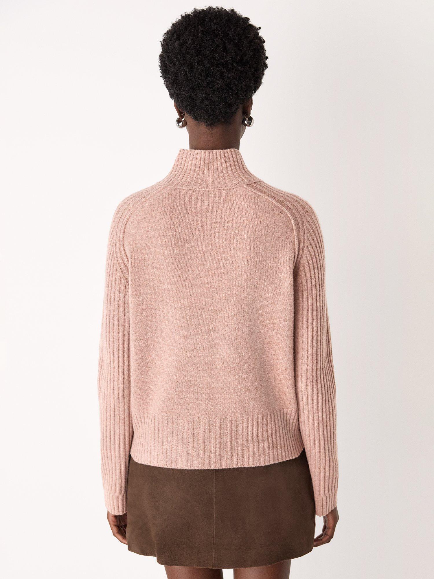 Product image 2 of 5, which shows Whistles Funnel Neck Pure Wool Jumper, Rose, XS
