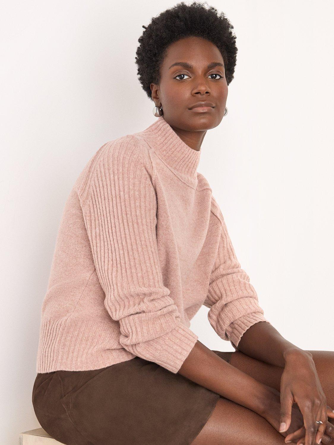 Product image 4 of 5, which shows Whistles Funnel Neck Pure Wool Jumper, Rose, XS