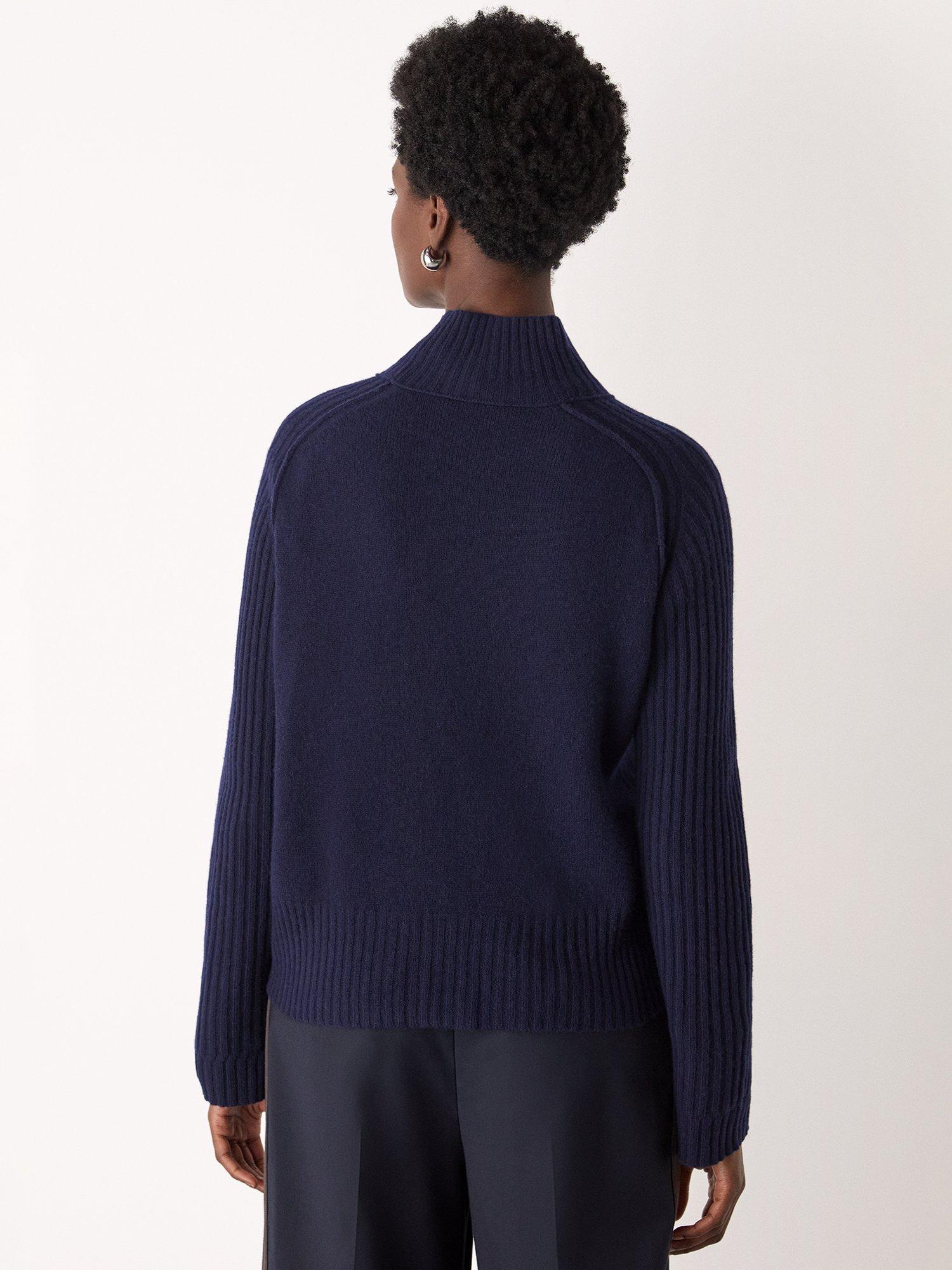 Product image 2 of 5, which shows Whistles Funnel Neck Pure Wool Jumper, Navy, S